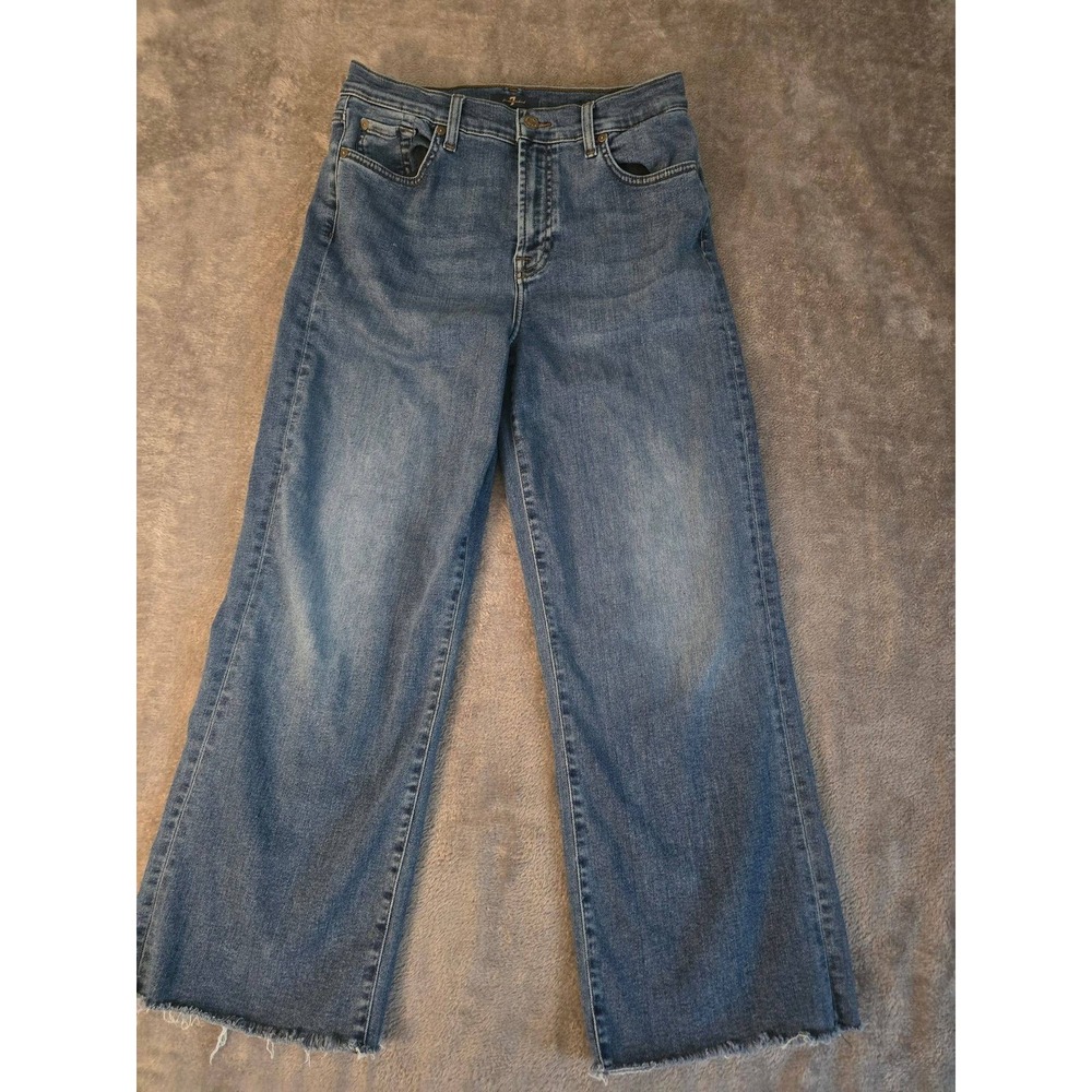7 For All Mankind Jeans Womens Cropped Alexa 30 Blue Raw Hem Wide Leg Y2K